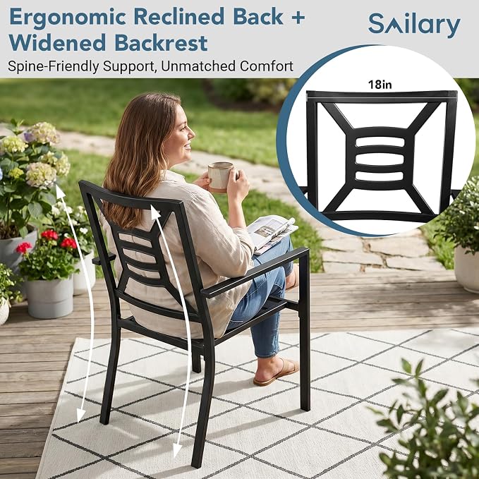 Patio Dining Chairs Set of 2, Stackable Outdoor Metal Chairs High Back, All Weather Dining Furniture Set for Garden, Backyard, Porch