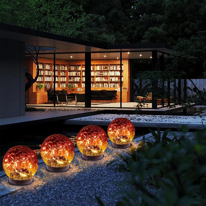 Solar Globe Lights Outdoor Waterproof-Solar Balls-Solar Garden Lights Orbs | Solar Globe Lights for Outside 6 Pack Cracked Glass Ball for Lawn Patio Yard Backyard Decorations