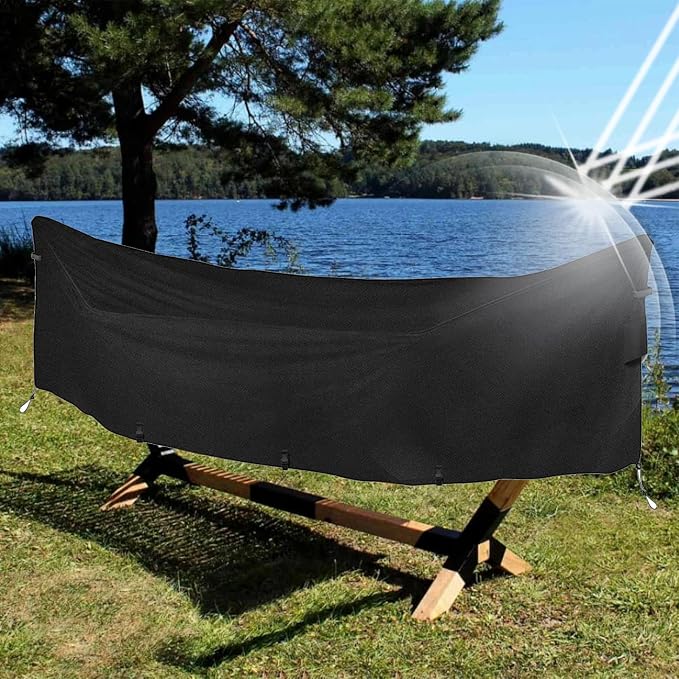 Hammock Cover Waterproof, 420D Oxford Cloth Outdoor Hammock Stand Cover with Drawstring, Windproof Dustproof UV Protection Hammock Protective Cover for Outdoor Garden Patio Yard, 380x17x80cm