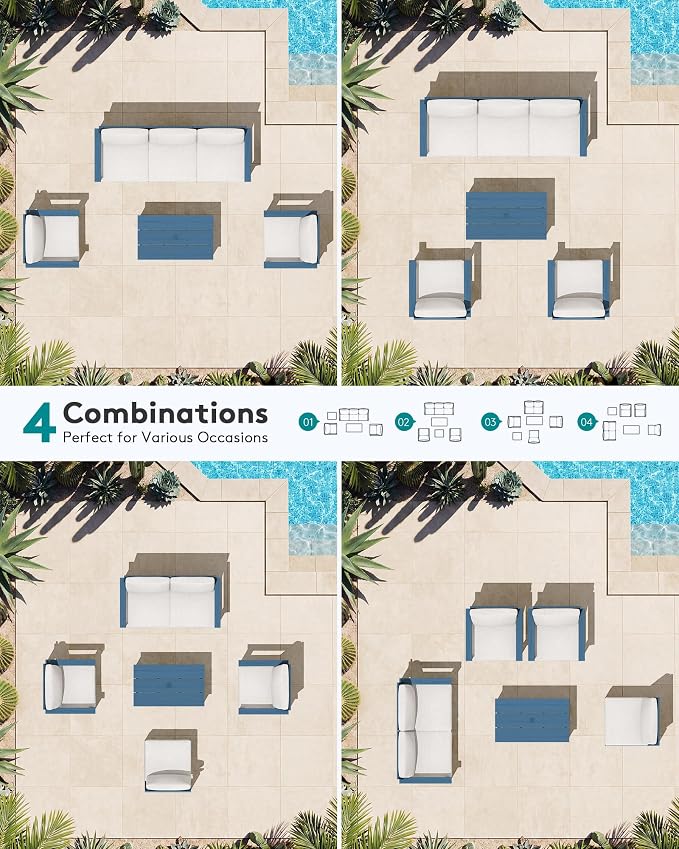 SERWALL HDPE Outdoor Patio Furniture Set with Coffee Table