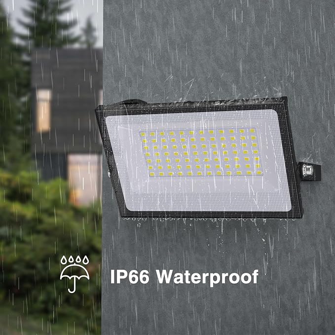 Onforu 80W Flood Lights Outdoor,8000lm Bright LED Work Light with Plug,Daylight White LED Flood Lighting, IP66 Waterproof Security Yard Lights for Garage Stadium 2 Pack