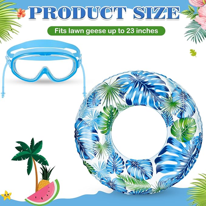 Aliceset 2 Pcs Summer Porch Goose Outfits Hawaiian Pool Goose Cloth Costume Swimsuit with Swim Ring Sunglasses, Fits 23'' Lawn Statue for Patio Yard Garden Outdoor Decor(Palm Style)
