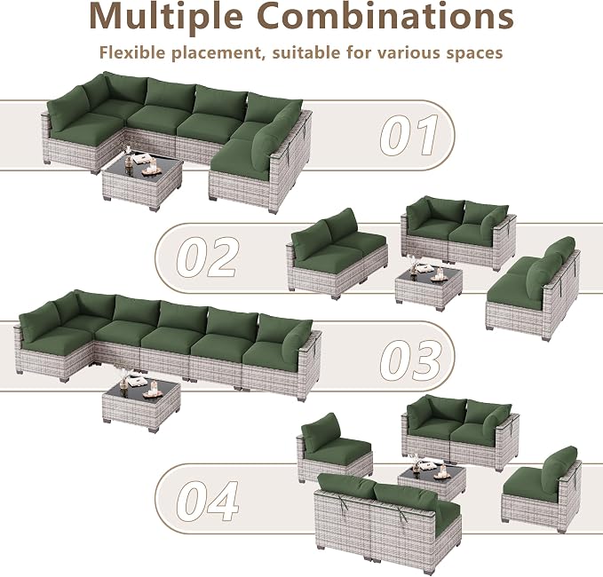 LOUVIXA 7 Piece Outdoor Patio Furniture Set, Outdoor Sectional Sofa, Wicker Rattan Patio Furniture, Patio Conversation Set with Coffee Table & Cushions