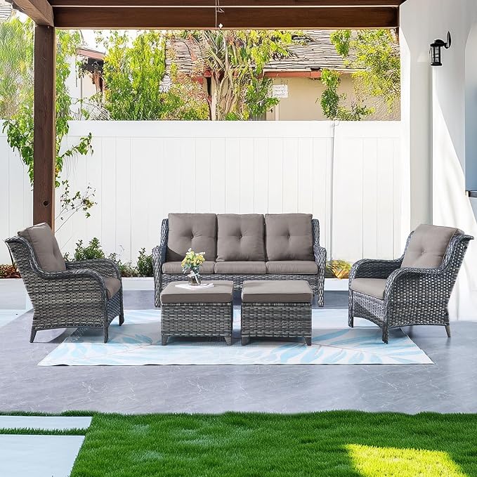 Belord Patio Wicker Furniture 4 Pieces Outdoor Furniture Set Patio Sofa Set with Wicker Chairs and Coffee Table, Paito Conversation Set for Porch Garden Deck Balcony Poolside