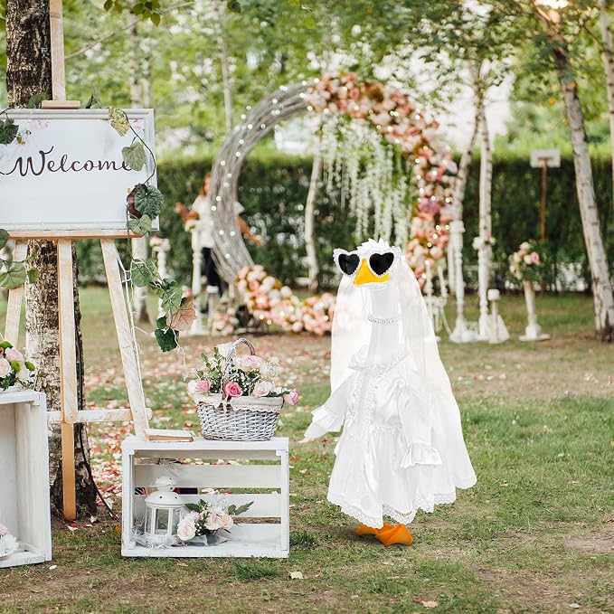 JcHrmers Bride Porch Goose Outfits Bride to Be Goose Outfits 23" Plastic or Cement Goose Decor Garden Yard Lawn Geese Costume for Wedding Bachelorette Party Bridal Shower Decor