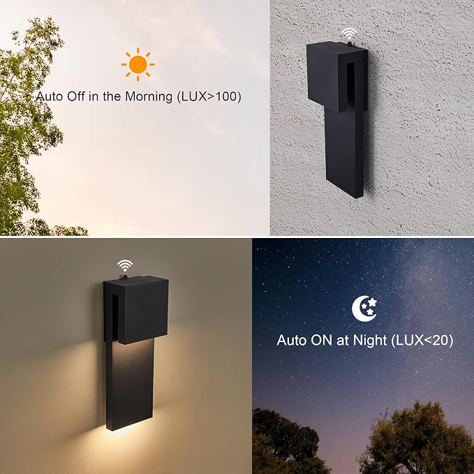 Tarentlight Dusk to Dawn Outdoor Lighting Fixture Wall Mount,Modern Integrated LED 2-Light 17W, Exterior Sensor Front Porch Light,Textured Black,Anti Rust Outside Wall Lights for House,Doorway,Garage