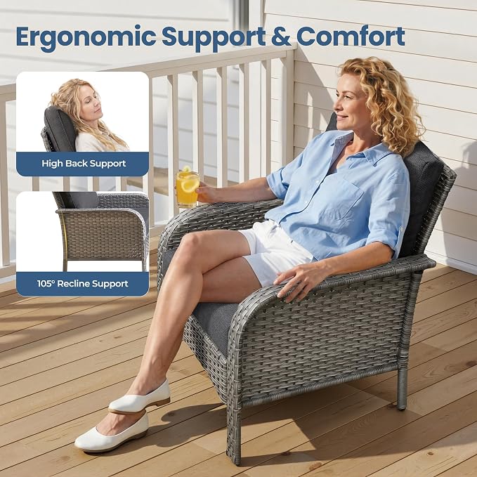 Weaxty Wicker Patio Furniture Set High Back Loveseat Sofa Couch Armchair Coffee Table, All Weather Rattan 4 Pieces Outdoor Conversation Sets for Patio Porch Deck Backyard Poolside, Black