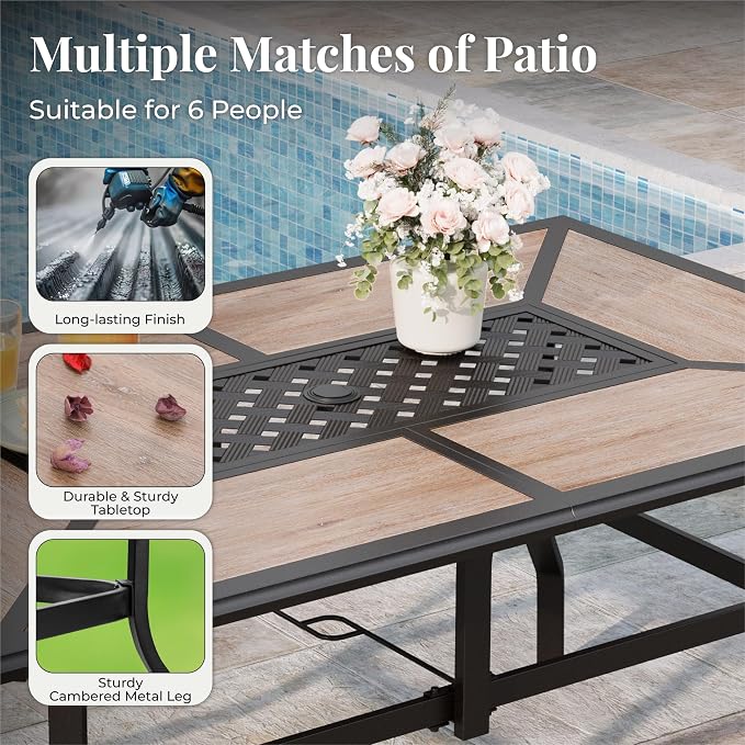 MIXPATIO Outdoor Patio Dining Set 7 Piece Furniture Set with 6 Red Chairs and Wood-Like Table Top Rectangular Table for Deck Garden Backyard Lawn Poolside