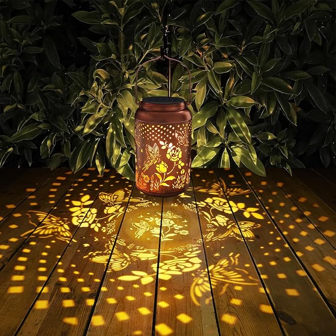 Rose Butterfly Decoration Solar Lanterns Outdoor Waterproof Garden Decor Gifts for Women Mon Grandma Metal Hanging Solar Lights for Outside LED Lanterns for Yard, Patio | Metal Hanging Solar Lights Birthday Gifts for Grandma Mom Solar Decoration Outsid...