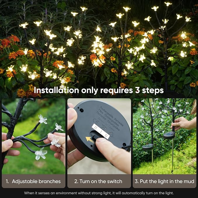 6 Pack Solar Garden Lights Outdoor, Solar Lights Outdoor Flowers | 2Modes 120LED Garden Decor, Waterproof Solar Powered Fairy Garden Outdoor Decorations for Yard Patio Pathway, Gardening Gifts