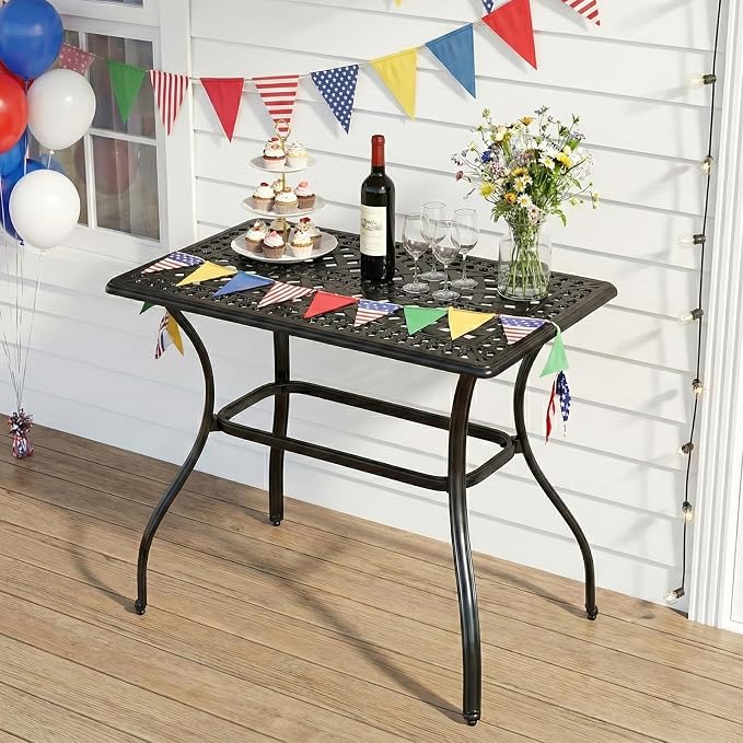 VIVIJASON Outdoor Bar Table, 42" x 24" Cast Aluminum Counter Height Table, All-Weather Patio Rectangle Pub Table with Adjustable Feet, High Top Dining Table for Backyard, Deck, Garden, Antique Bronze