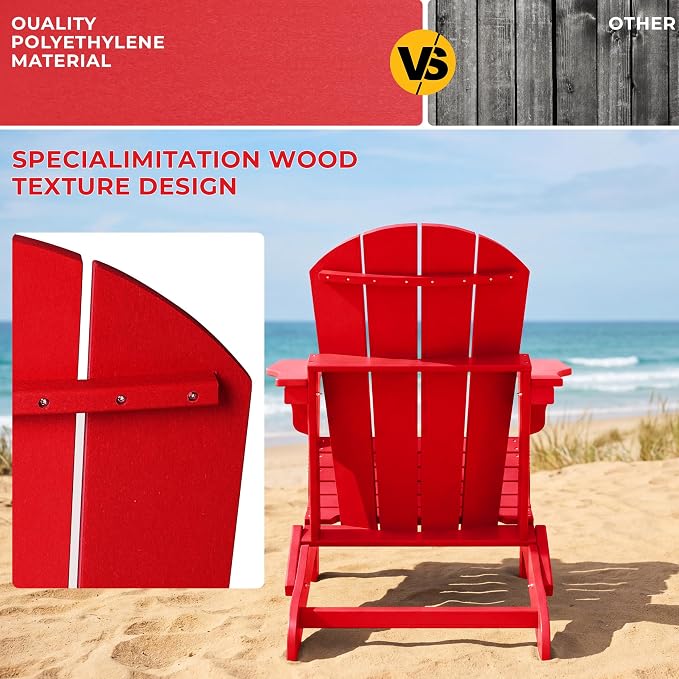 Costaelm Patio Conversation Set, 5 piece Balcony Furniture, Small Patio Firepit Furniture Outdoor Adirondack Square Coffee Table and Chair for Backyard Lawn Porch Pool Garden, Red
