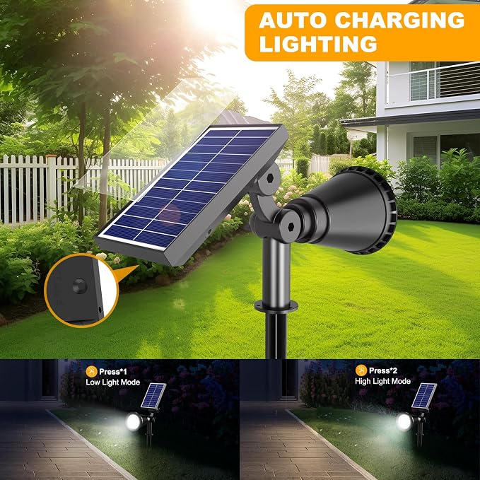Solar Lights Outdoor Waterproof, 36 LEDs 1000LM Adjustable Solar Spot Lights Outdoor, 2-in-1 Solar Powered Spotlight Landscape Lighting for Garden, Yard, Pathway- 1 Pack (Cool White)