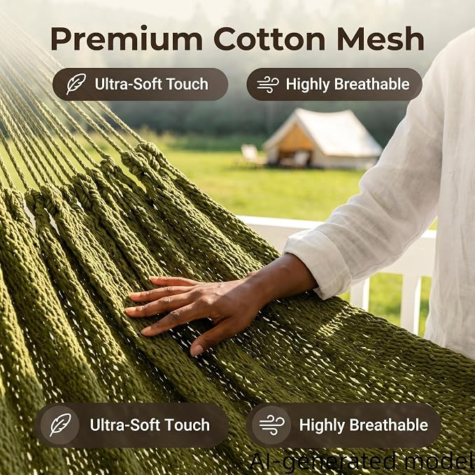 Handwoven Mayan Hammock with Carry Bag, 2 Person Family Size Cotton Nylon Rope Hammock, 500 lb Capacity, Portable Handmade Hammock for Camping, Backyard, Porch, Indoor Outdoor Use