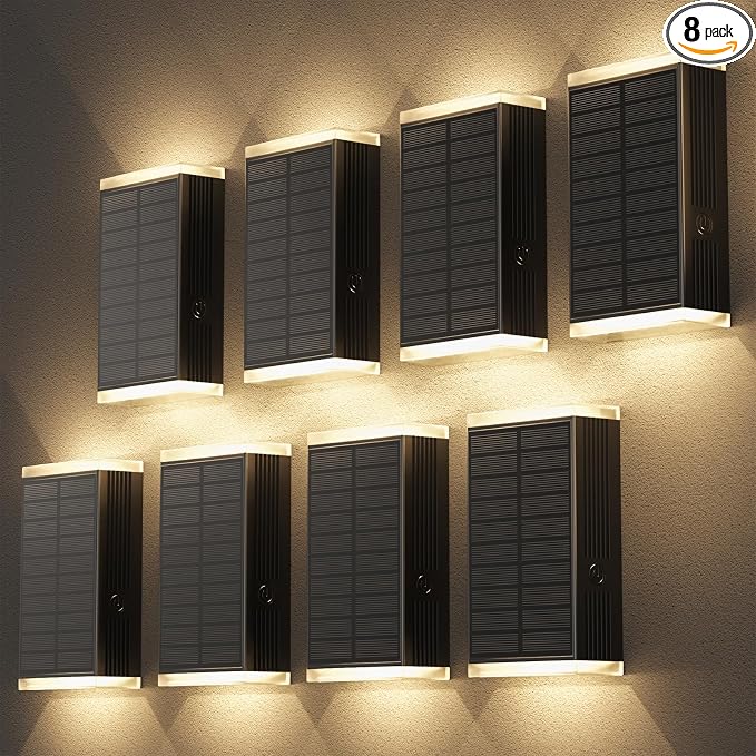 Solar Wall Light Outdoor , 3000/4000/6000K 3 Modes Dusk to Dawn Lighting Wall Sconce IP67 Waterproof Up and Down Solar Lights Outdoor Front Door Light for House, Garage, Porch, Doorway,Fence (8PACK)