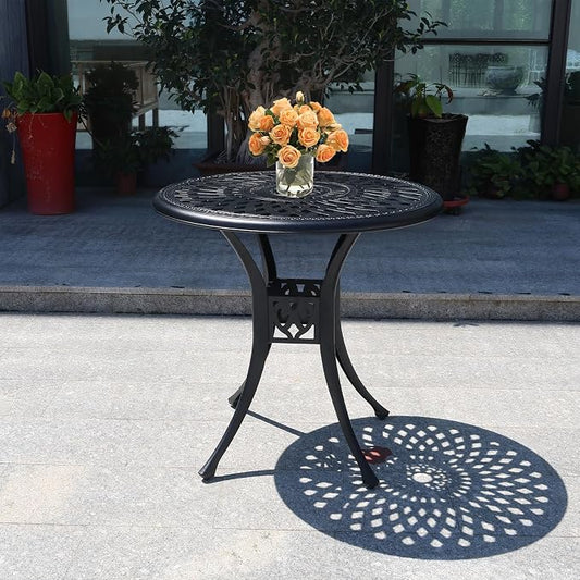 30.31" Patio Dining Table, All-Weather Cast Aluminum Table with 2.36" Umbrella Hole, Outdoor Dining Table for Backyard and Poolside