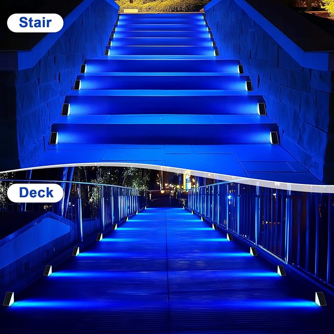 AUDLES 12 Pack Solar Stair Lights, Outdoor Step Lights with Waterproof IP67, Blue Color LED Solar Light for Outside Light Decor for Stair, Deck, Front Step, Front Porch, Patio and Backyard