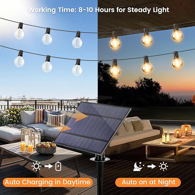 OHLUX 35FT Solar String Lights Outdoor, Waterproof Solar Patio Lights with Remote, 17 Shatterproof LED Filament G40 Globe Bulbs, 2200K Soft White, Dimmable Outside Hanging Light for Backyard Deck
