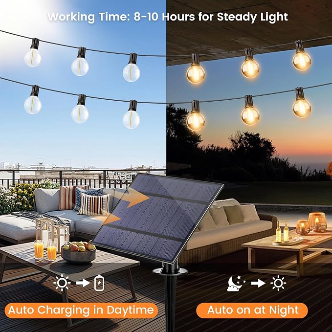 OHLUX 60FT Solar Globe String Lights Outdoor, Shatterproof Solar Patio Lights with Remote, 27 Dimmable LED Filament G40 Bulbs, 2200K Soft Warm White Edison Hanging Light for Outside Backyard Deck