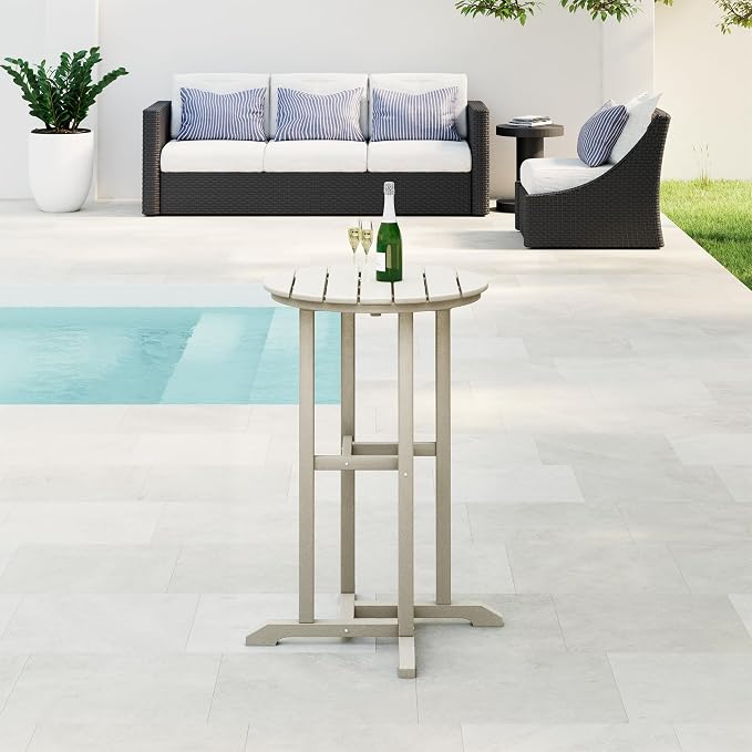 WestinTrends Malibu 37" Counter Height Round Outdoor Patio Bistro Bar Table, Sand