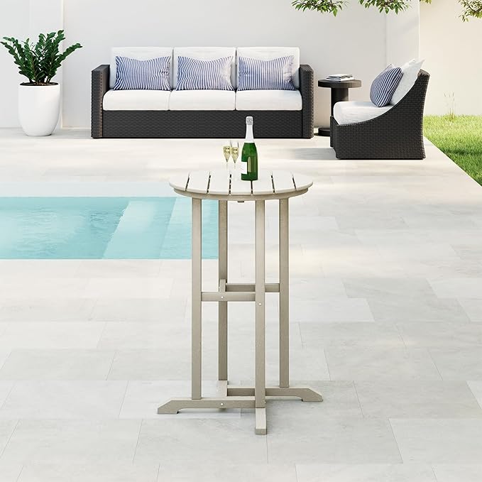 Costaelm Outdoor Bar Table, 37" Counter Height Round Patio Cocktail Bar Table, Patio Bar Table Bistro Dining Table Pub Table for Front Porch Deck, Backyard, Garden, Sand