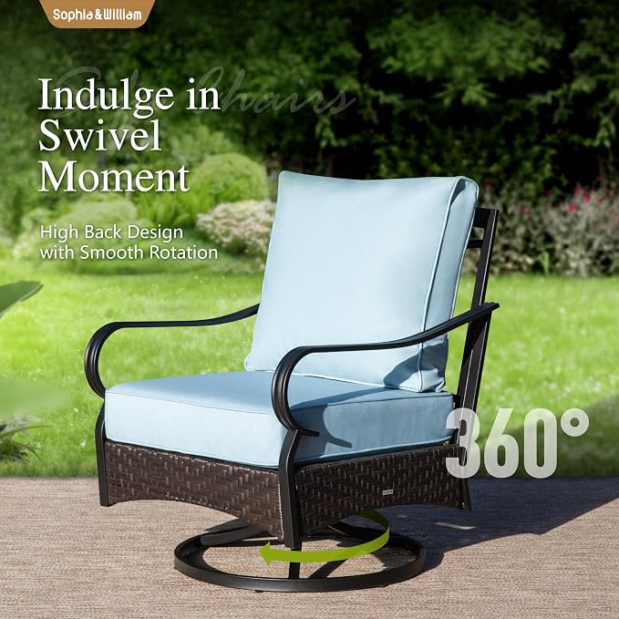 Sophia & William Patio Furniture Set with Fire Pit Table, 4PCS Metal Outdoor Conversation Set with Fire Pit Table, 2 Swivel Chairs,1 Loveseat,3-Seater Couch for Outdoor Seating,Backyard,Porch(Blue)
