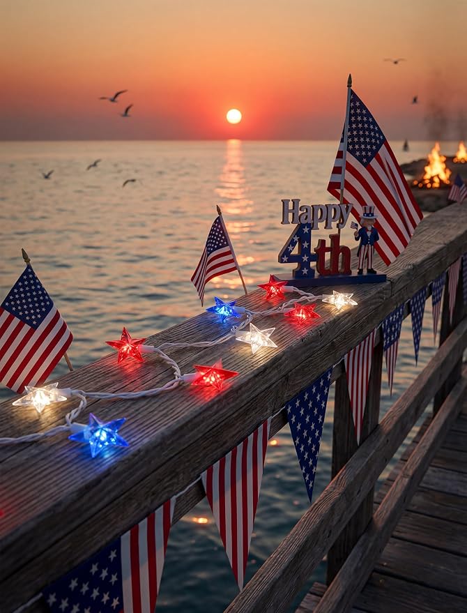 35 LED Patriotic Star String Lights, 13.6FT 4th of July Red White and Blue String Light with LED Mini Bulbs, Waterproof Connectable Independence Day Lights for Home Patio Garden Yard Memorial Day
