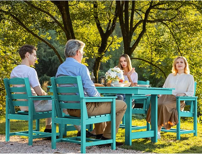 SERWALL 7 Pcs Outdoor Dining Set, 1 Umbrella Hole Table & 6 Chairs, Aruba | HDPE Outdoor Dining Furniture with Rectangular Table & 6 Chairs, All-Weather Resistant SERWALL Dining Set for 6