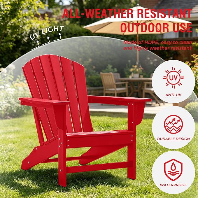 Costaelm Patio Conversation Set, Outdoor Chairs Set of 5 Balcony Firepit Furniture Outdoor Adirondack Round Table and Chair Backyard Furniture Set for Lawn Porch Pool Garden, Red