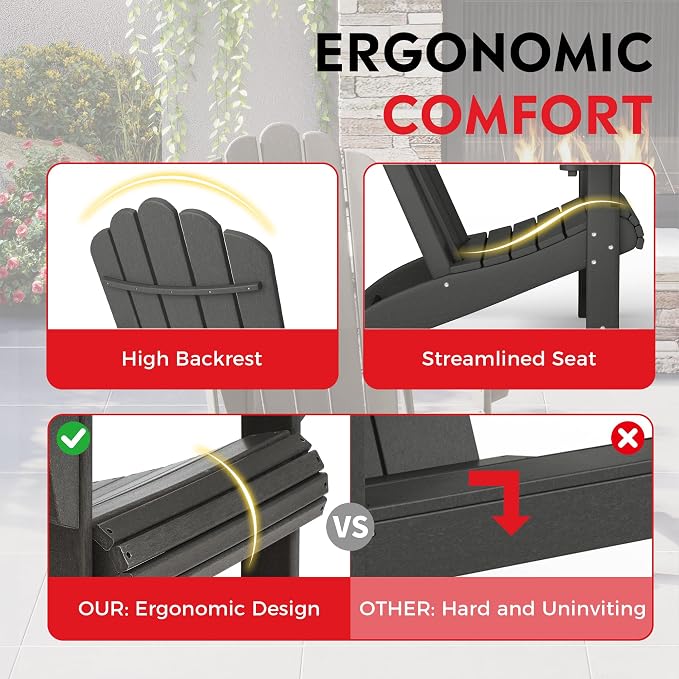 Costaelm Lakeview 2-Piece Outdoor Patio HDPE Adirondack Chair with Ottoman and Cup Holder Set, Gray