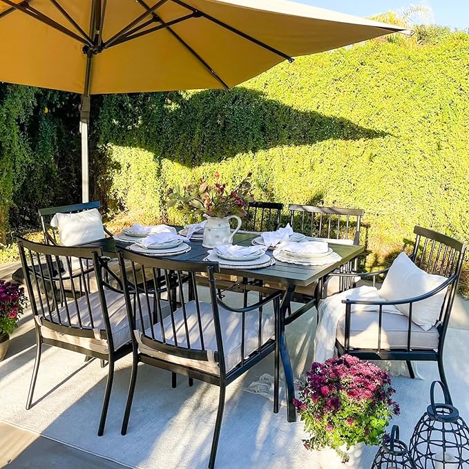 MFSTUDIO 7 PCS, Patio Dining Set, 60"x38", 2" Umbrella Hole | Steel, Metal, E-coated frame, Seats 6