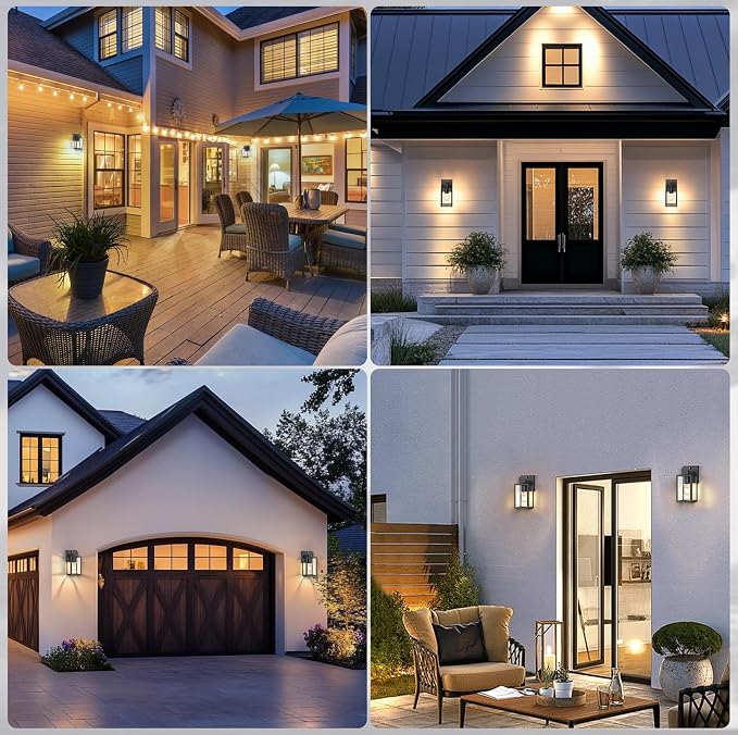 Dusk to Dawn Outdoor Light Fixtures, 2-Pack Sensor Porch Lights, Waterproof Exterior Wall Sconce Lighting Lamp, Waterproof Wall Lantern for House, Doorway, Garage (Black)