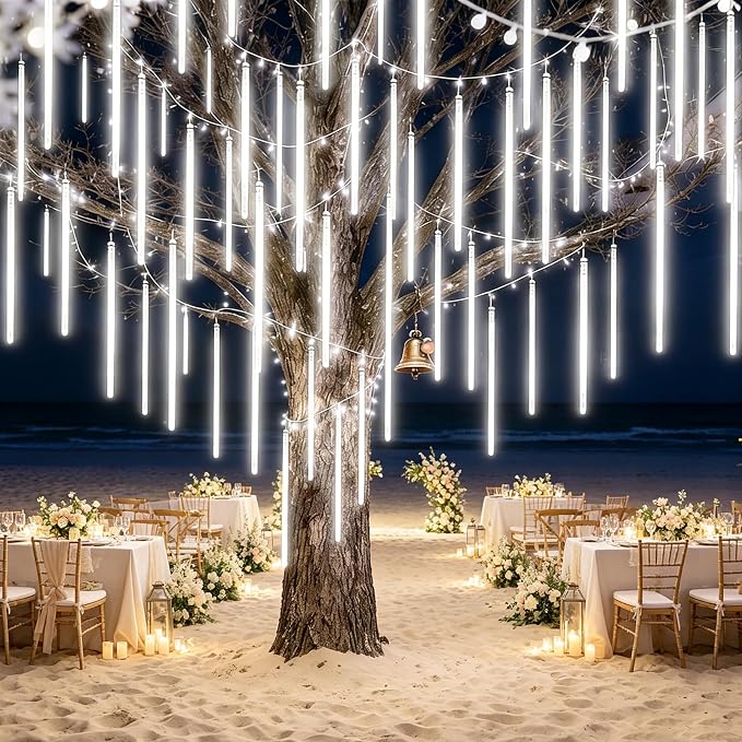 UL Certified Meteor Shower Lights Outdoor, 20 Tubes 1080 LED Falling Rain Drop Icicle Lights, 20 Inch Cascading Snowfall String Lights for Christmas Tree, Holiday Wedding Party Garden Decor, White