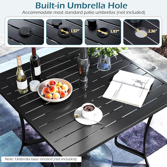 Tangkula 5 Pieces Patio Dining Set for 4, Outdoor Square Table and Stackable Chairs with Umbrella Hole, Outside Furniture Set for Backyard, Garden and Deck (37",Brown)