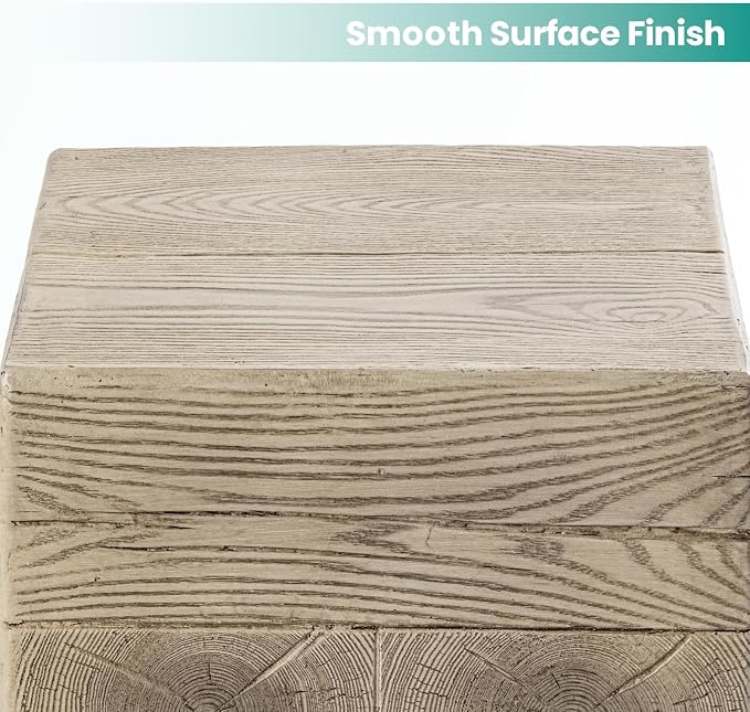 SUNBURY Outdoor Side Table Square, Faux Wooden Concrete Side Table End Table, Stump Stool for Patio Stand, Deck or Garden, Light Walnut