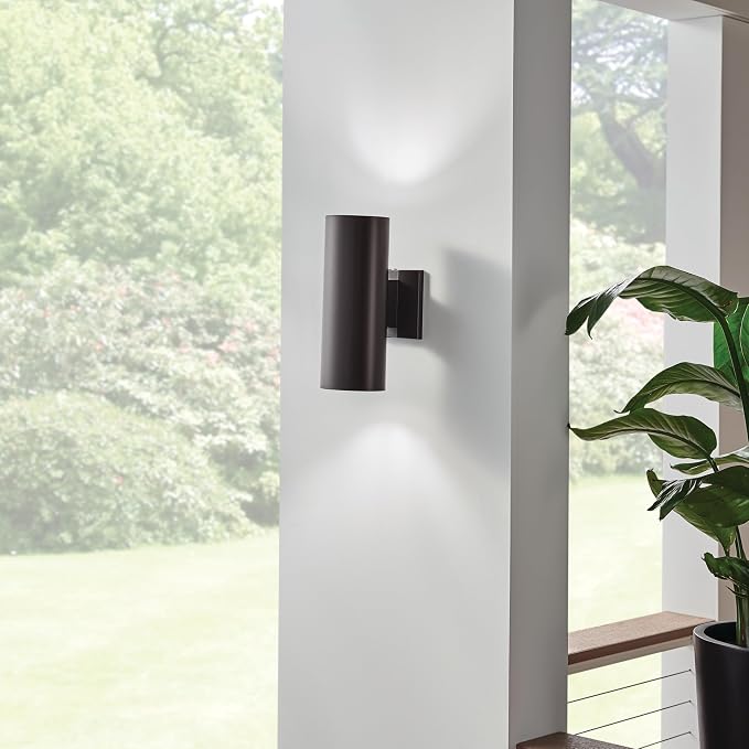 Kichler Cylinders 12" 2-Light Outdoor Cylinder Wall Sconce in Architectural Bronze, (12" H x 4.75" W), 9244AZ