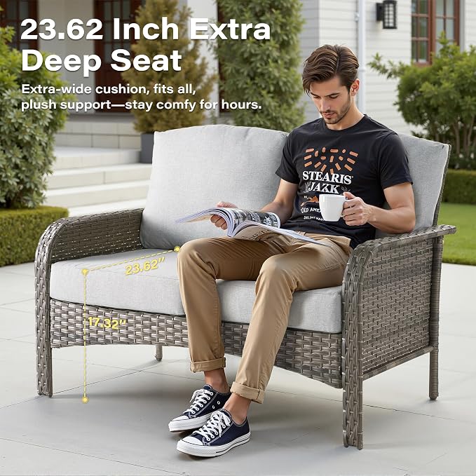 8 Pieces Patio Conversation Sets,Patio Furniture Set with Swivel Rocking Chairs,Coffee Table, Side Table, All Weather Rattan Wicker Outdoor Sectional Furniture Set for Porch Balcony Backyard Gray