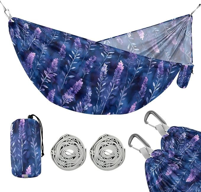 Camping Hammock Outdoor Hammocks for Outside Lavender Dark Beach Trees Portable Lightweight with Pockets Tree Straps Indoor