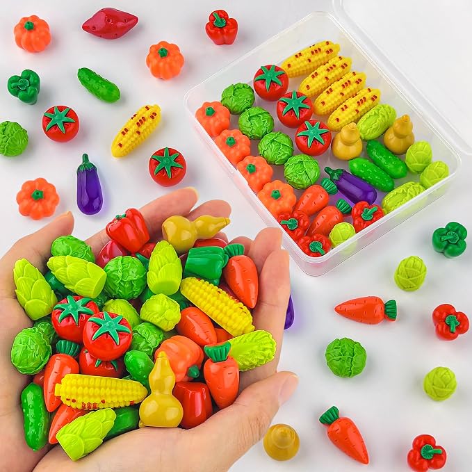 Kaiyuan Dynasty 60pcs Mini Resin Vegetable Figurines Miniature Vegetable Figurines Tiny Artificial Vegetables for DIY Art Crafts Cake Topper Miniature Landscapes Garden Home Kitchen Decoration