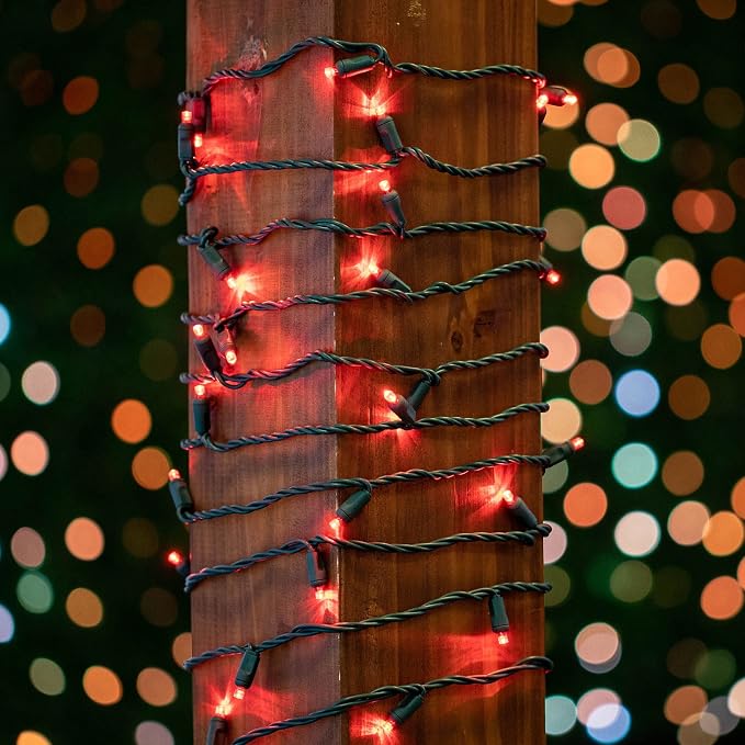 Novelty Lights 34ft 100 LED Red Christmas String Lights, Brown Wire
