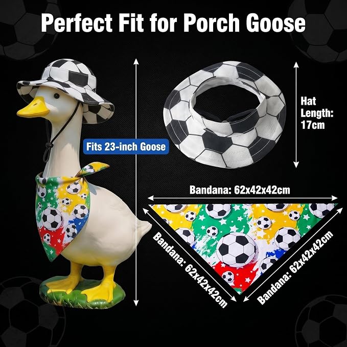 Soccer Porch Goose Outfits – 2PCS Goose Outfits for Porch Goose with Bandana & Adjustable Classic Black-and-White Hat for 23", Outdoor Porch Goose Decor for Game Day, Soccer Season & Yard Display