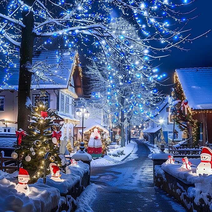 JMEXSUSS 600 LED Blue and White Christmas Lights Outdoor with Remote | 168ft String Lights Indoor Clear Wire Christmas Tree Lights Plug in for Bedroom Tree Birthday Party Xmas Decorations