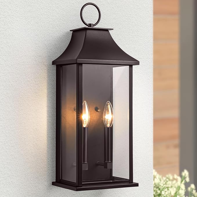 Dusk to Dawn Outdoor Wall Sconces 2-Light, 20.6", Bronze | Large Outside Wall Sconce, Aluminium Wall Light Fixture with Glass, Waterproof Exterior Lamp for House, Porch, Garage