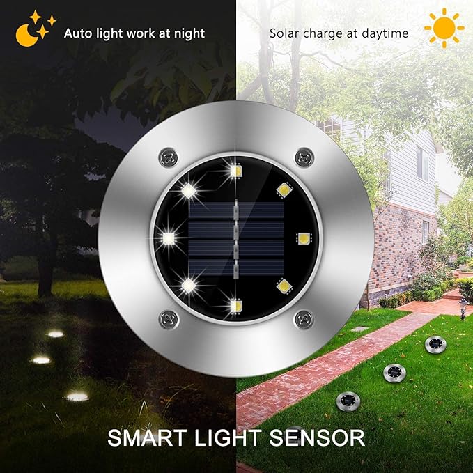ZGWJ 8 Pack Solar Ground Lights,8 LED Upgraded Outdoor Garden Lights Landscape Lighting for Lawn Pathway Yard Deck Patio Walkway White