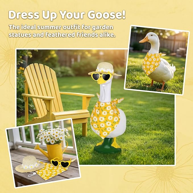 3Pcs Summer Porch Goose Outfit, Daisy Flower Goose Outfit for 23" 17" Lawn Porch Goose