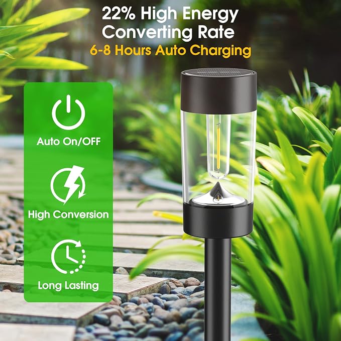Eyrosa Solar Pathway Lights Outdoor Waterproof, 8 Pack, Warm White | Solar Landscape Lighting for Pathway Garden Yard Path Walkway Driveway Lawn Outside Décor