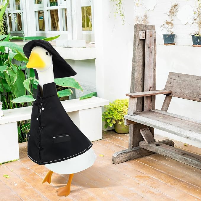 Porch Raincoat Goose Outfit - Lawn Goose Costume for 23'' High Cement Statue Cute Yard Clothes Black Patio Outdoor Garden Decoration