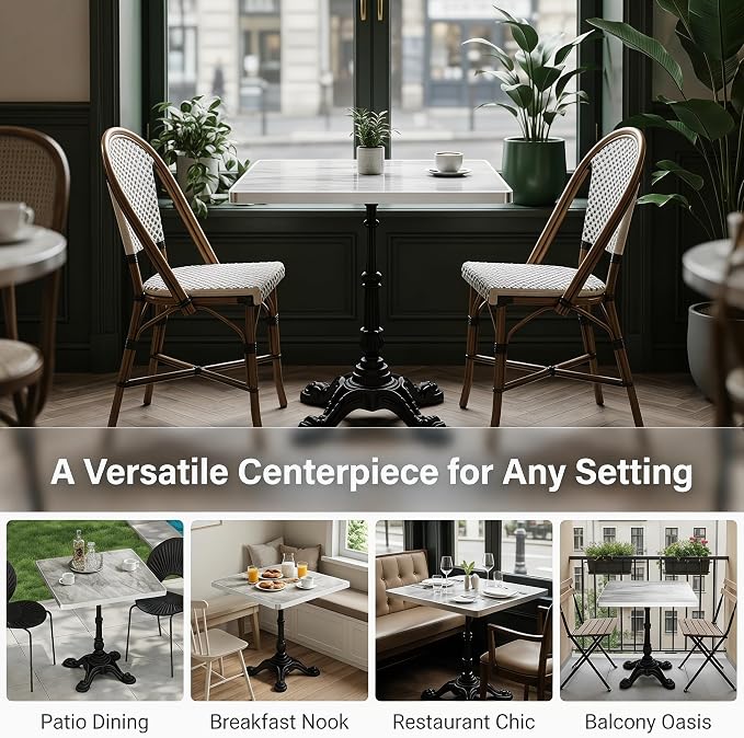 SSLine 31.5" Square Sintered Stone Dining Table, Grey Marble Top Bistro Table with Heavy-Duty Cast Iron Base, Waterproof Tulip Table for 2-4 Person,Indoor/Outdoor Use for Patio,Cafe,Restaurant