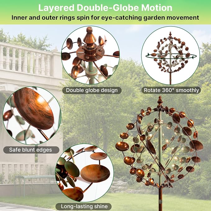 Wind Spinners Outdoor, 75" Large Metal Kinetic Wind Sculptures for Garden, 360 Degrees Swivel Yard Art with 2 Piece Welcome Flag Decoration