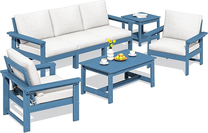 SERWALL HDPE Outdoor Patio Furniture Set | with Coffee Table & Side Table